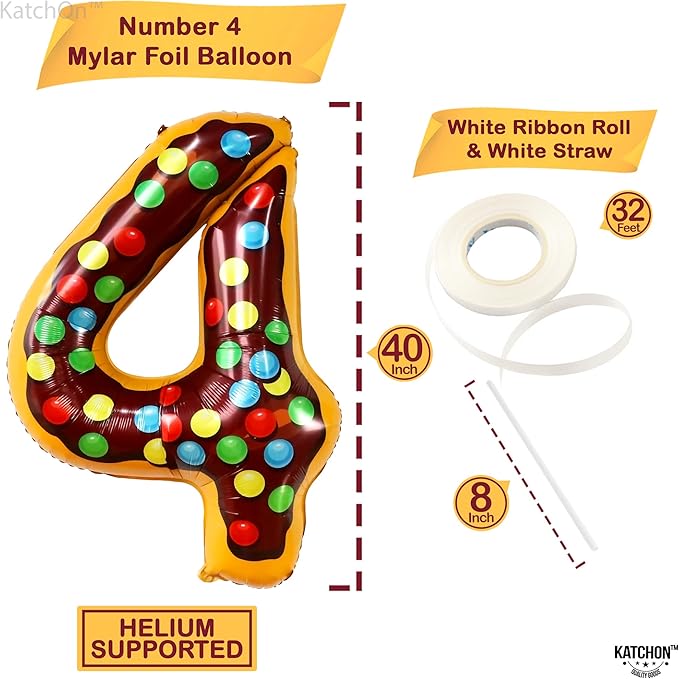 KatchOn, Giant Number 4 Balloon - 40 Inch, Donut | Birthday