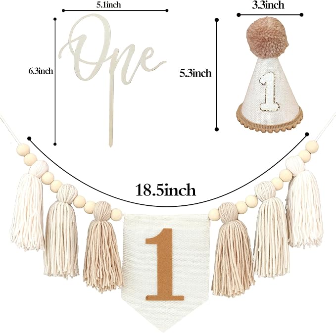 First Birthday Party Decorations Light Brown High Chair Banner 1st