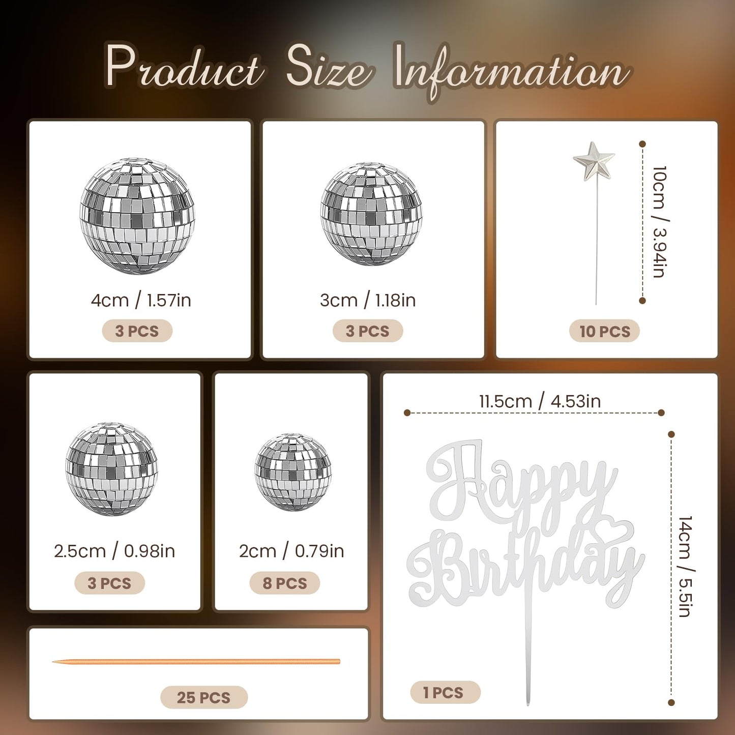 28 Pcs Disco Ball Cake Topper Retro 1970s Disco Ball Cupcake Toppers