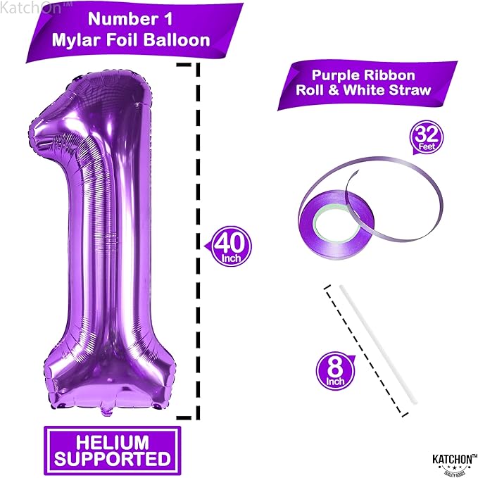 KatchOn, Purple 1 Balloon Number for First Birthday - 40 Inch |