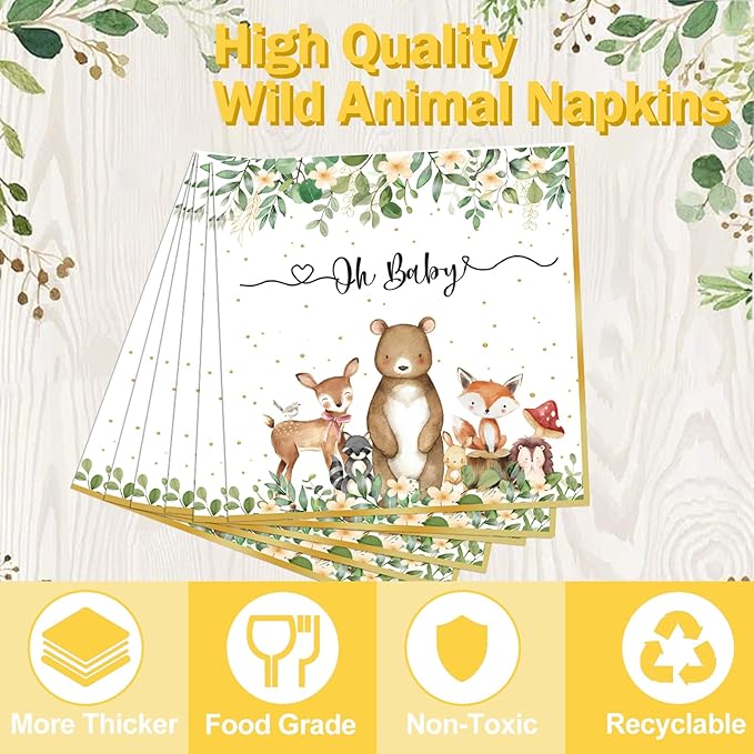 Woodland Baby Shower Party Supplies 175 Pcs Safari Jungle Animal
