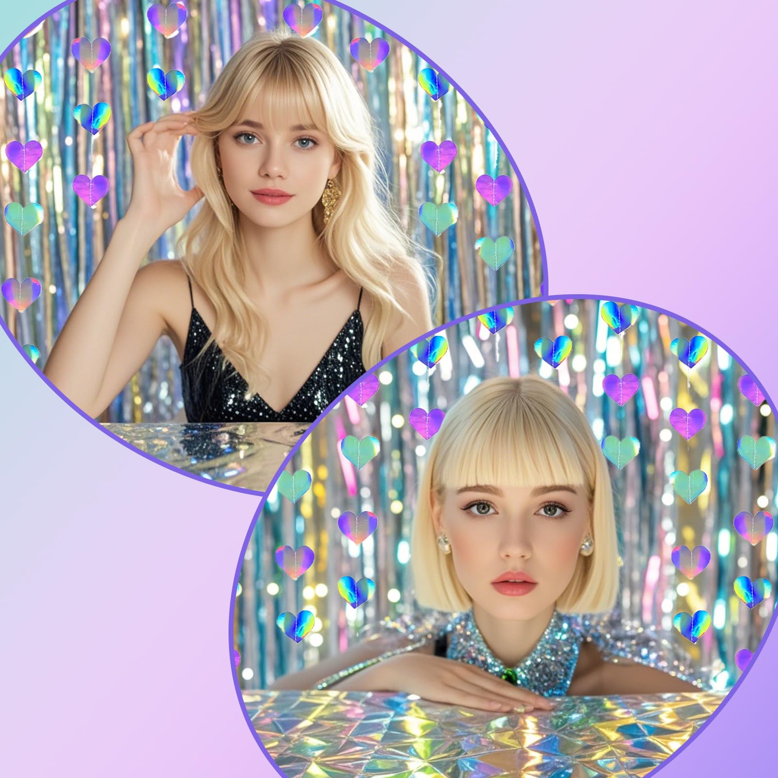 8 PCS Iridescent Disco-Holographic Party Decorations - Love-Heart