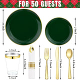 KIRE 350PCS Green Plates Disposable - Heavy Duty Green and Gold