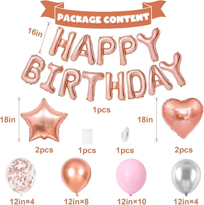 Rose Gold Birthday Decorations for Women Girls Rose Gold Pink Silver