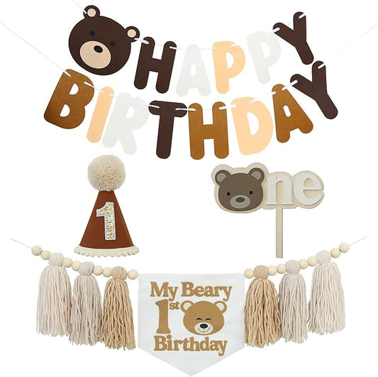 Bear 1st Theme First High Chair Banner For 1st Birthday Party