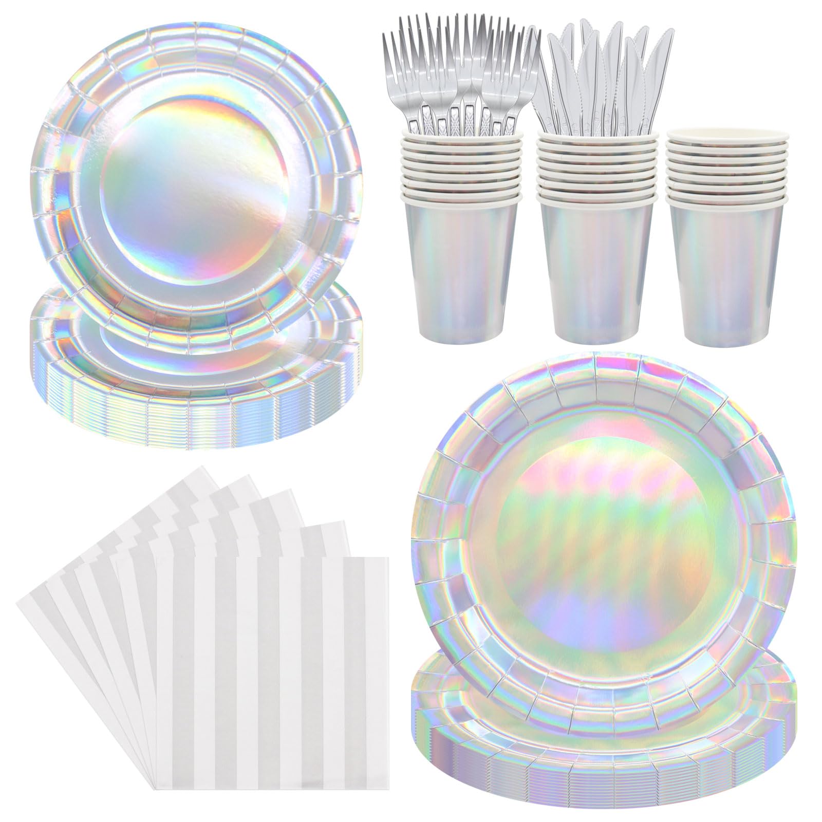 144pcs Iridescent Party Supplies Iridescent Party Tableware Set Serve