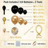 Black and Gold Balloon Arch Kit 114 Pcs Black and Gold Balloons