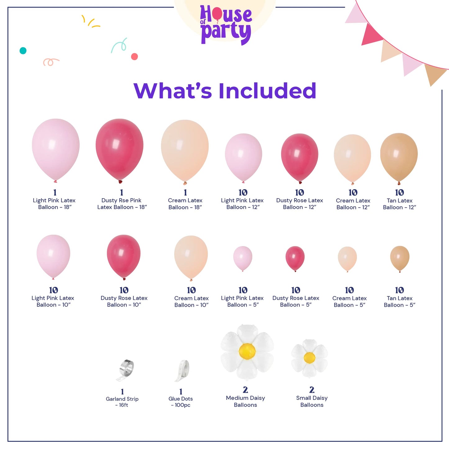 HOUSE OF PARTY Rainbow Balloon Arch Kit – 140PCS Assorted Color