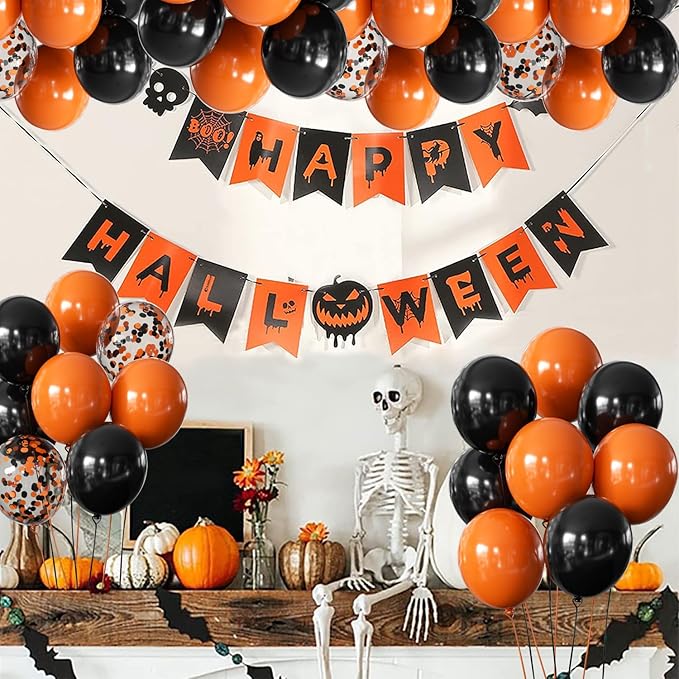 Halloween Balloons Black and Orange Balloons, 50Pcs Orange & Black