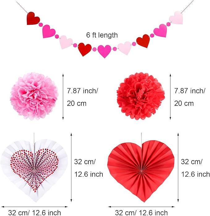 24 Set Valentines Galentines Day Hanging Decoration Kit Red Pink