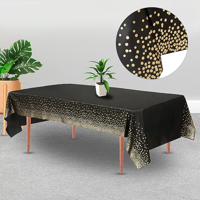 Black and Gold Plastic Tablecloth, 54 "x108 Rectangular Disposable