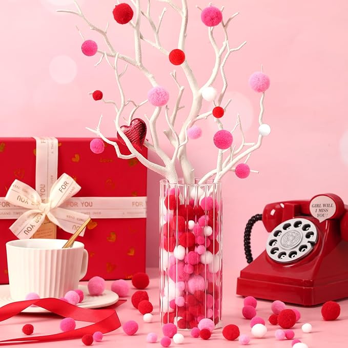 Valentine's Day Pom Poms Balls 600 Pieces Pink Red Pom Poms Mixed