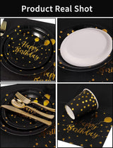 Birthday Party Tableware, 161 Pieces Black Gold Party Supplies, Party