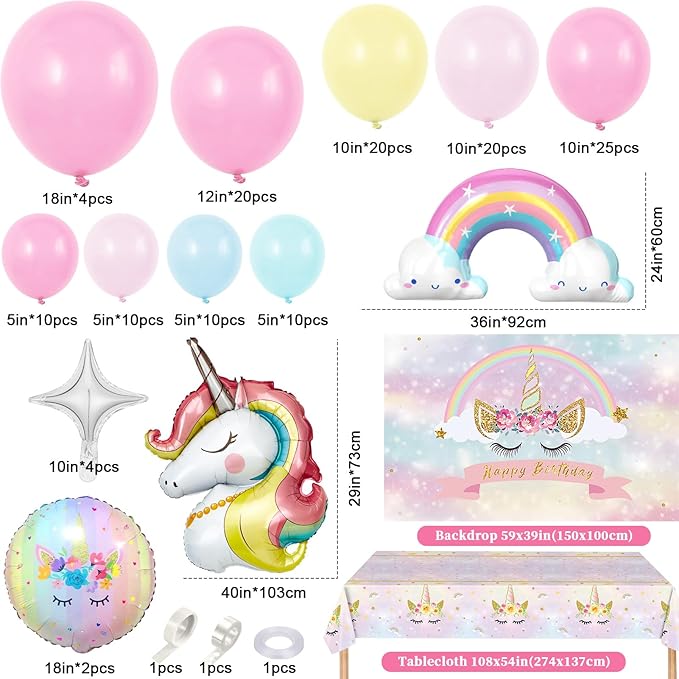 142Pcs Pink Unicorn Party Decorations Birthday Supplies for Girls