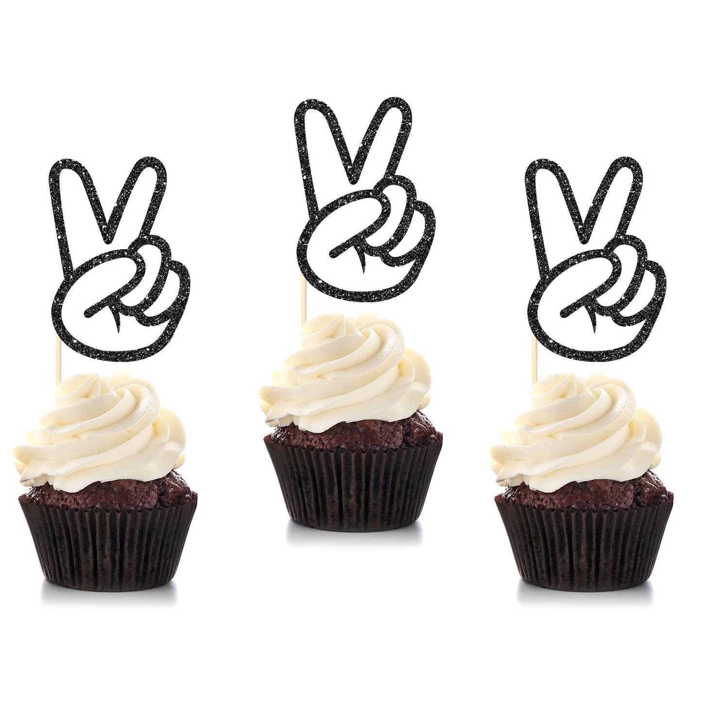Spakon 24 Pcs Peace Sign Cupcake Toppers Glitter Peacekeeper Cupcake