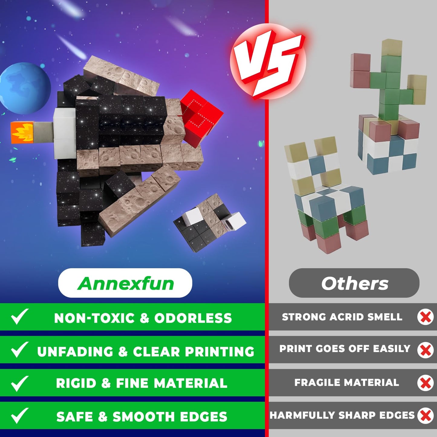 Annexfun Magnetic Blocks-100PCS Magnetic Building Blocks,Space Rocket