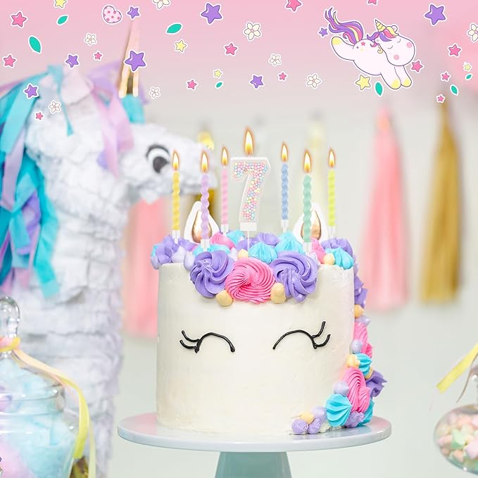 MTLEE Number 7 Birthday Candle with 12 Pcs Spiral Candles for Girls Ma