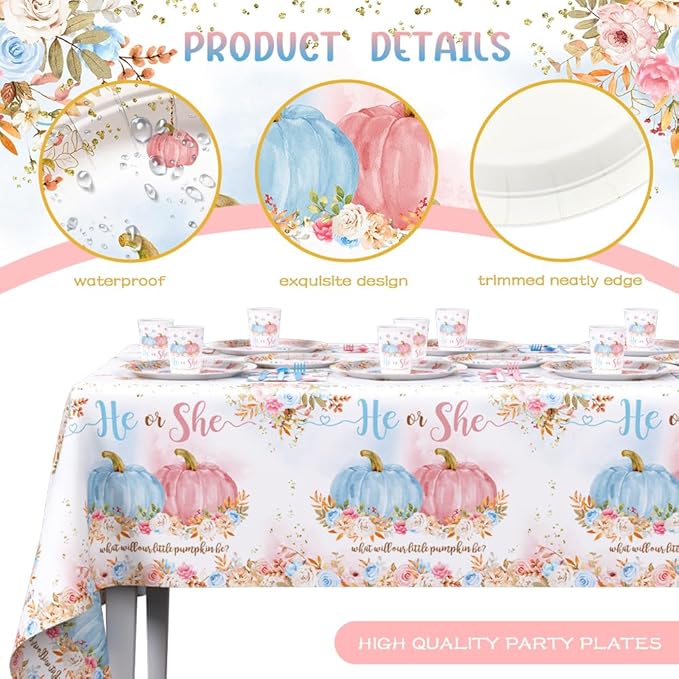194 PCS Pumpkin Gender Reveal Decorations Pumpkin Paper Plates Cups