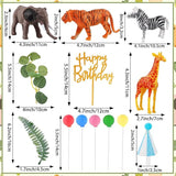 34 Pcs Safari Animal Cake Toppers with Mini Birthday Party Hats