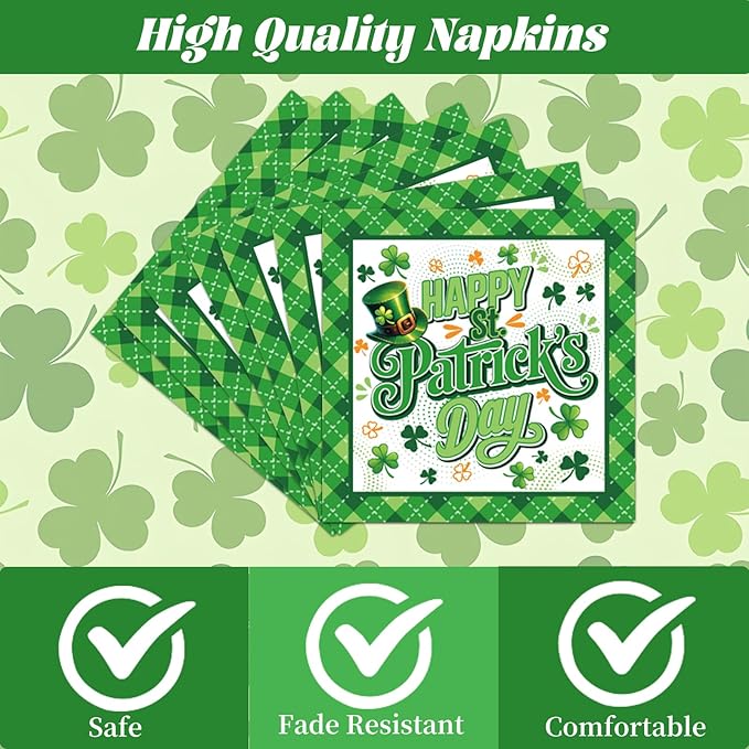 St Patricks Day Plates and Napkins Decorations 96PCS Lucky Green