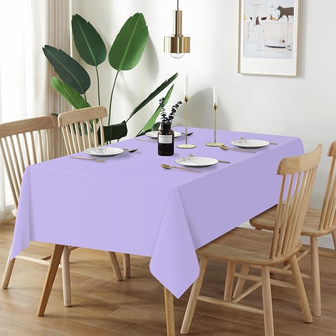 QIKSION Lavender Plastic Table Cloth Disposable 6 Pack, 54 x 108 Inch