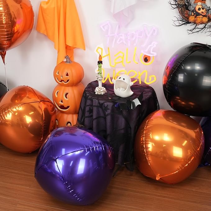Black Orange Purple Halloween Foil Balloons 6Pcs 4D Large Metallic
