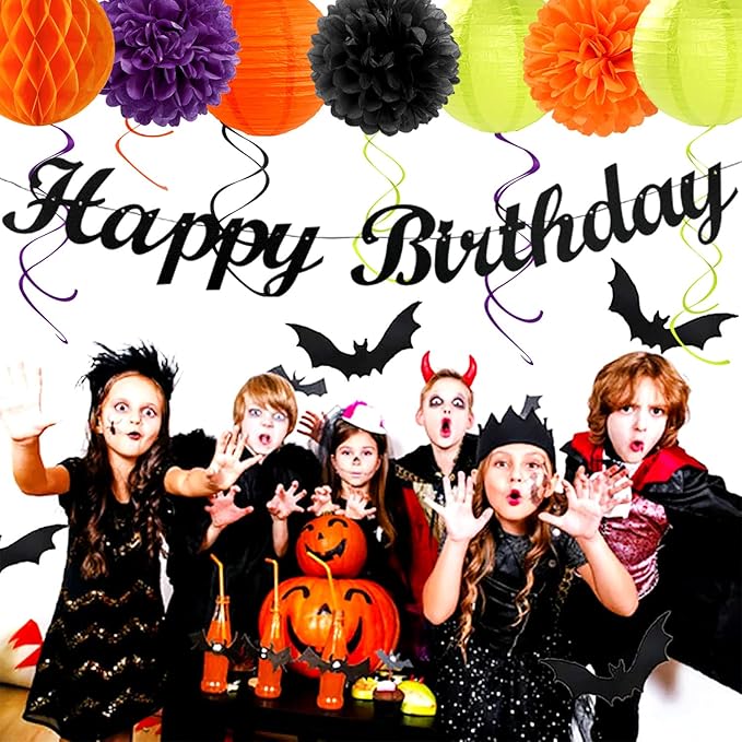 Black Green Orange Purple Halloween Birthday Party Decorations 21pcs