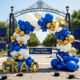 Graduation Balloon Arch Kit 128Pcs Blue White and Gold Balloon