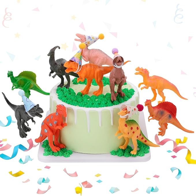 27 Pcs Dinosaur Birthday Cake Topper Mini Birthday Hat Animal Figure