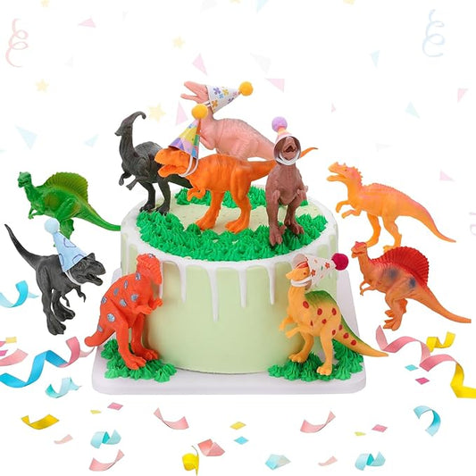27 Pcs Dinosaur Birthday Cake Topper Mini Birthday Hat Animal Figure