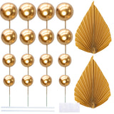 Ephlyn 28Pcs Paper Palm Fan Cake Topper Balls Cake Pick for Baby Gold