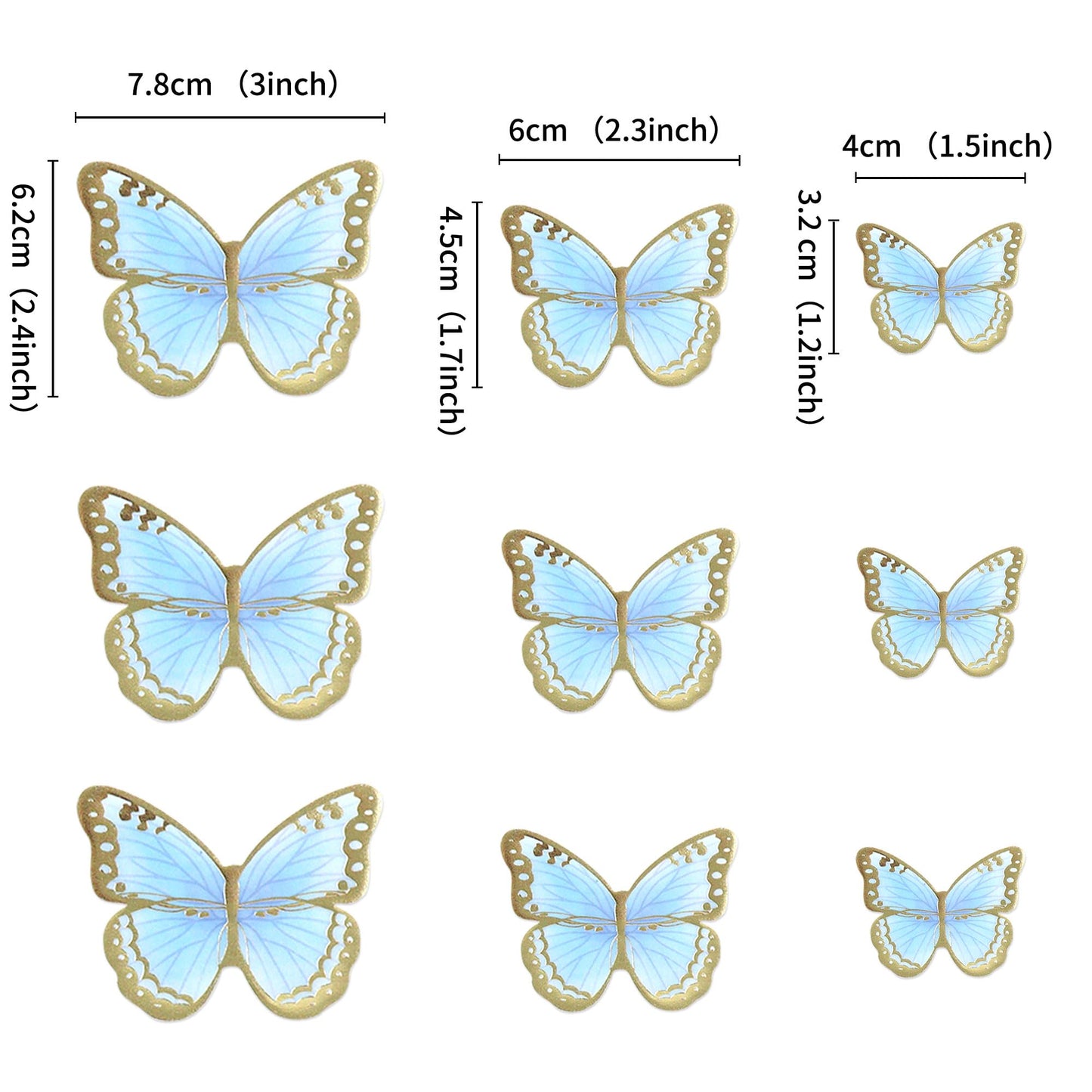 Ercadio 30 Pack 3D Butterfly Cake Toppers - Mix Sizes, Waterproof A-3d