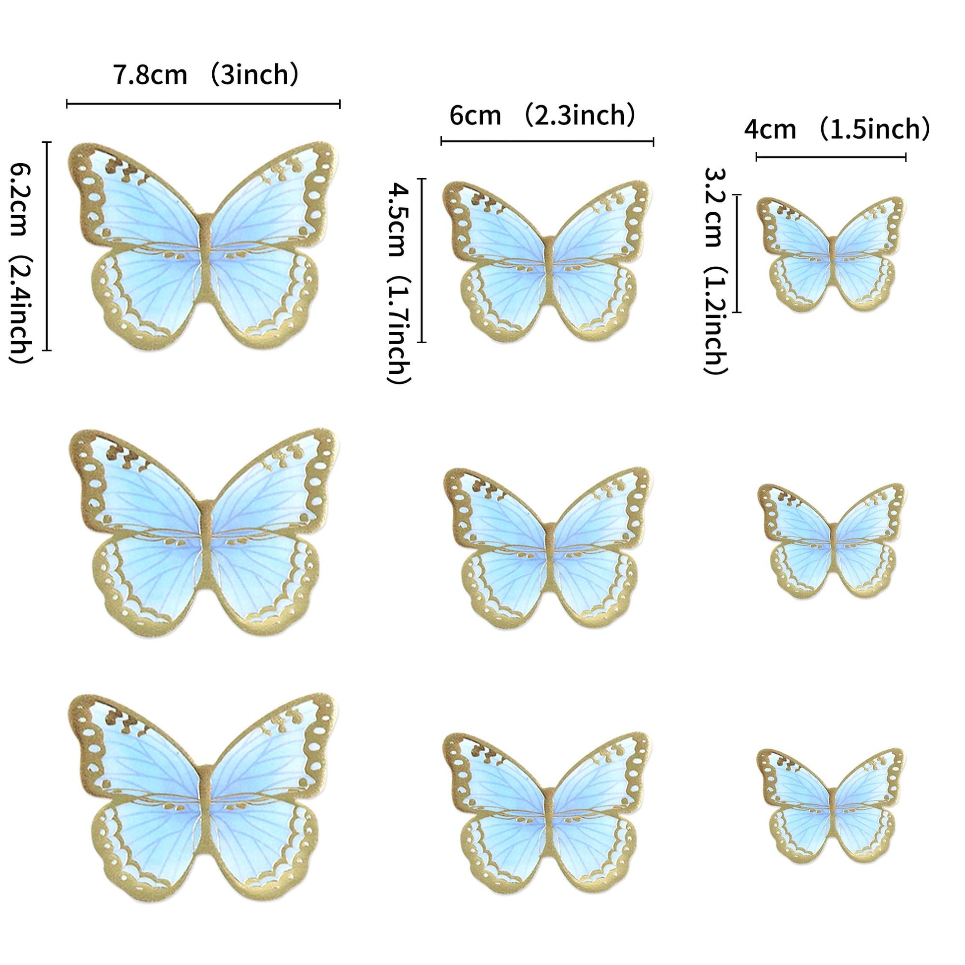 Ercadio 30 Pack 3D Butterfly Cake Toppers - Mix Sizes, Waterproof A-3d