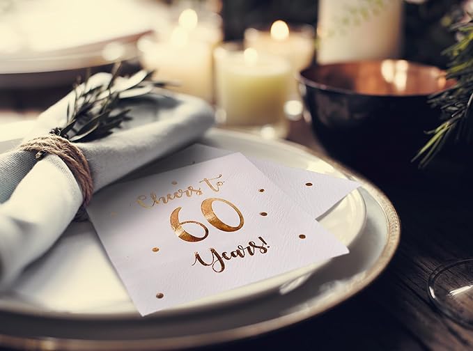 Cheers to 60 Years Cocktail Napkins | Happy 60th Birthday Decorations