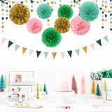 Sage-Green Pink-Gold Baby Bridal-Shower Decorations - 30pcs Rustic