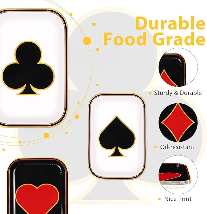 60Pcs Poker Party Paper Plates 10 x 6.5 Poker Disposable Paper