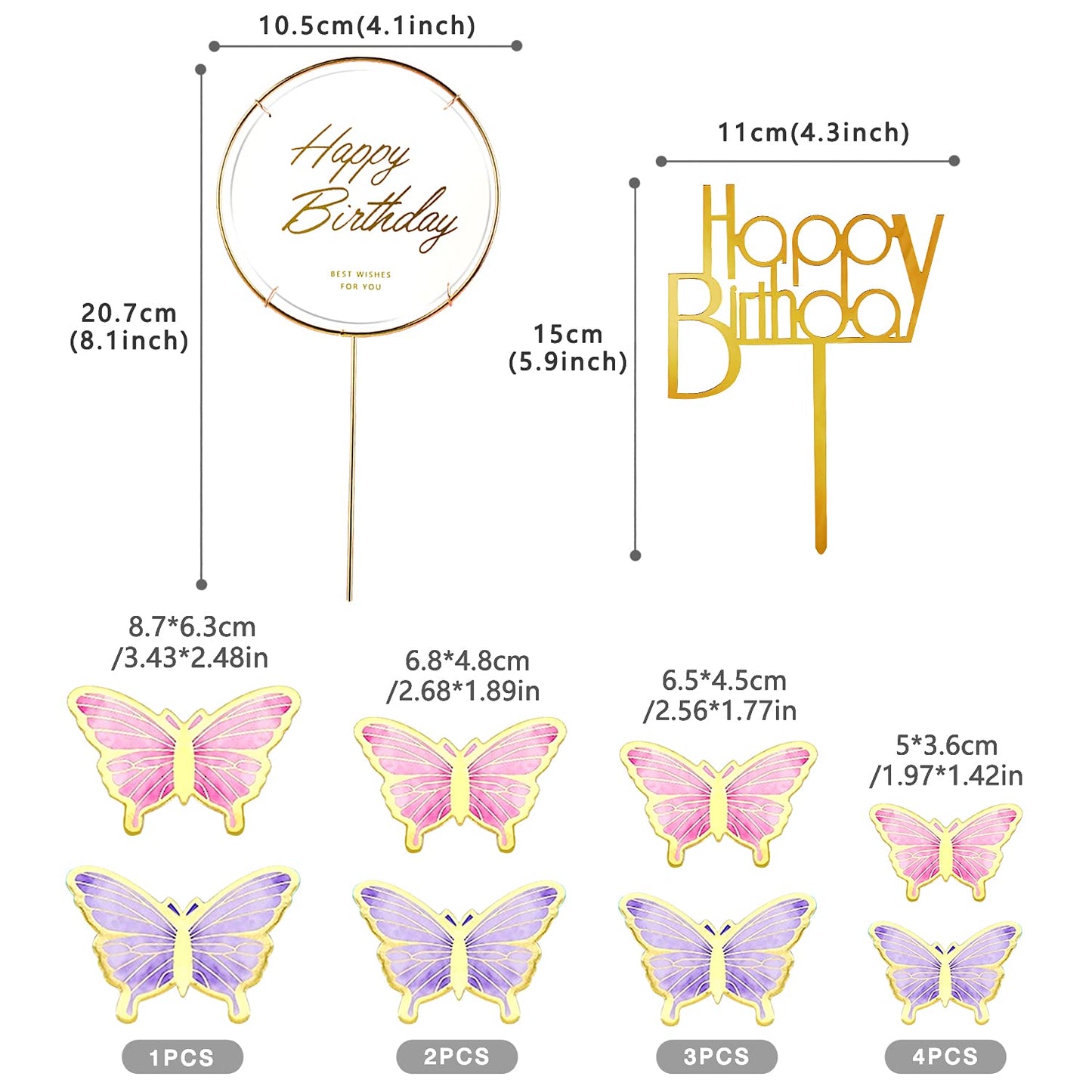 LANGPA 22-Pieces Butterfly Cake Decorations With Happy Birthday Purple