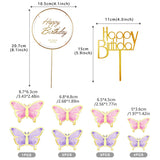 LANGPA 22-Pieces Butterfly Cake Decorations With Happy Birthday Purple
