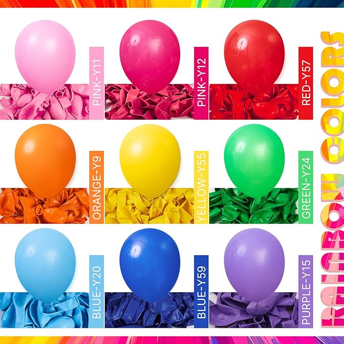 PartyWoo Assorted Colors Rainbow Balloons 100pcs 5 Inch Multicolor