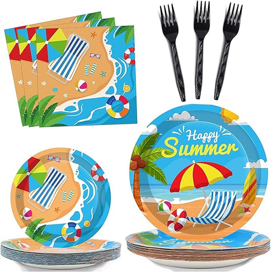 96 Pcs Beach Party Supplies Paper Plates Napkins Summer Beach