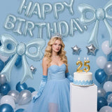 Blue Happy Birthday Balloons, 31”Huge Light Blue Bow Aluminum Foil