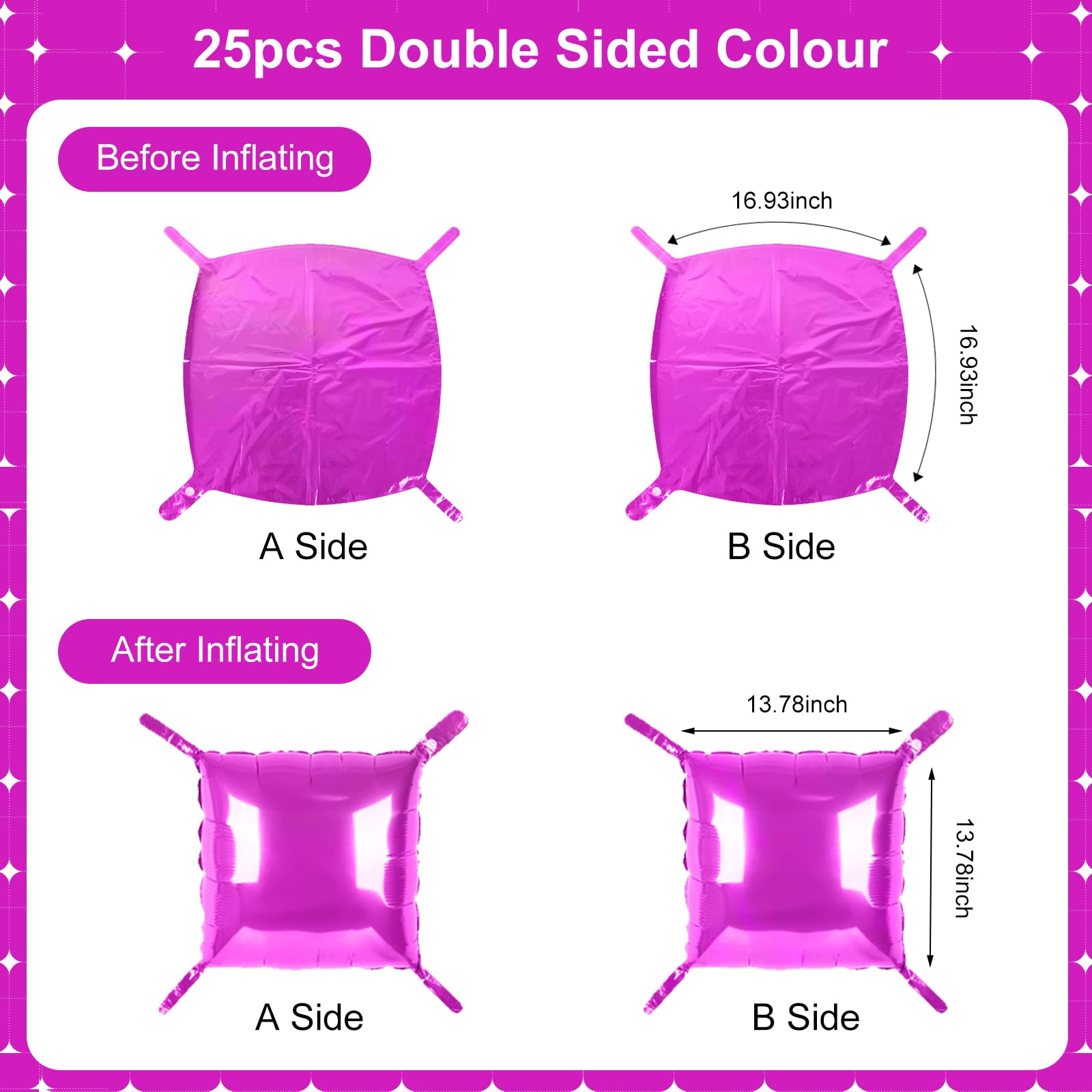 Hot Pink Square Foil Balloons 25 Pcs Metallic Hot Pink Balloons Wall