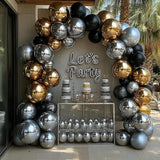 Bezente Black Silver Confetti Latex Balloons,60pcs 12 inch Black