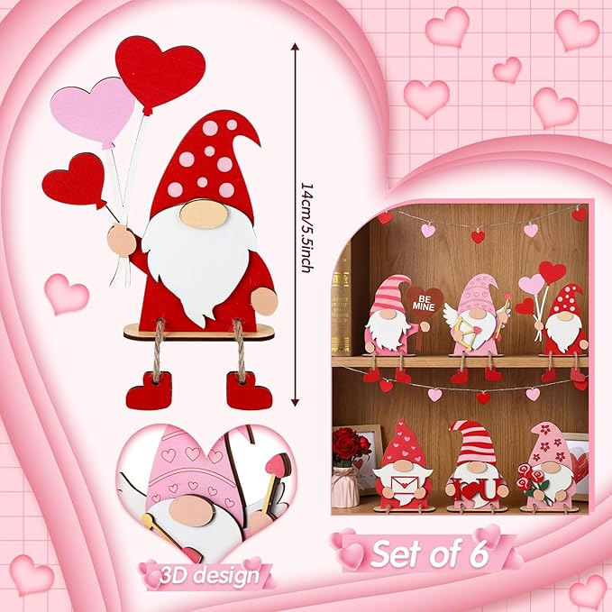 6 Pcs Valentines Day Table Decorations Gnome Valentine Centerpiece