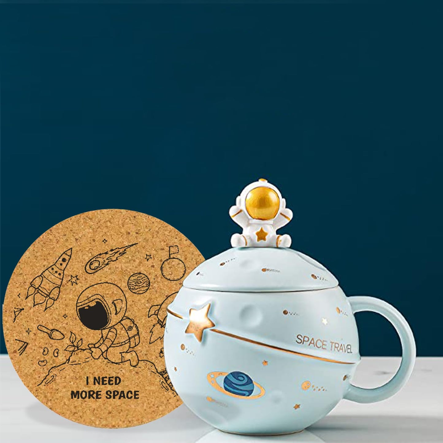 Yalucky Kawaii Astronaut Cup Space Embossed Planet Mug, Cute Ceramic