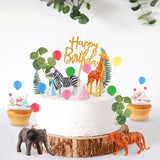 34 Pcs Safari Animal Cake Toppers with Mini Birthday Party Hats