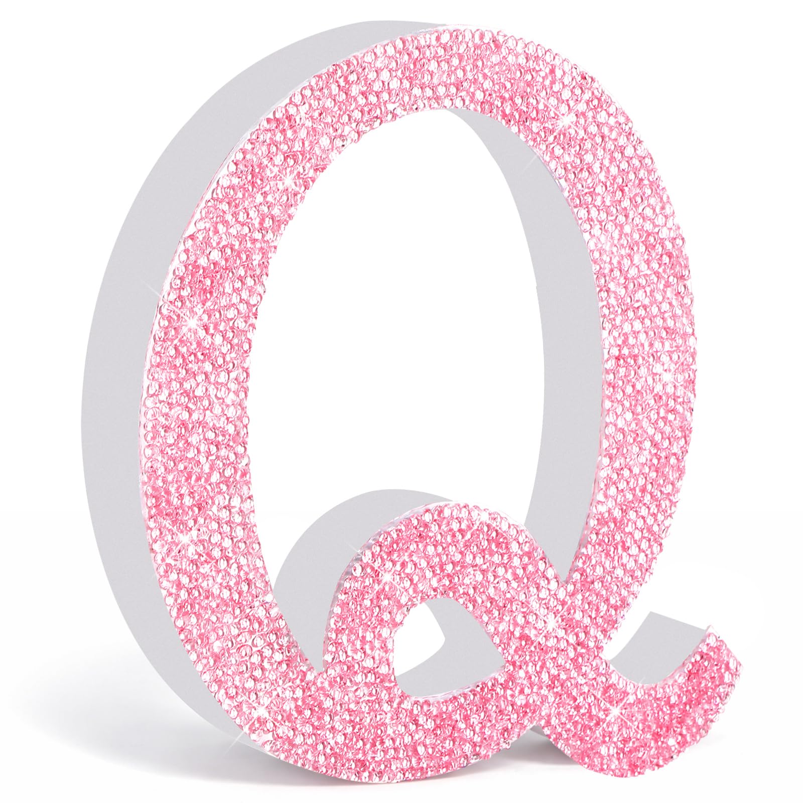 Qunclay Pink Crystal Diamond Letter Wall Decor, Glitter Wooden Bling