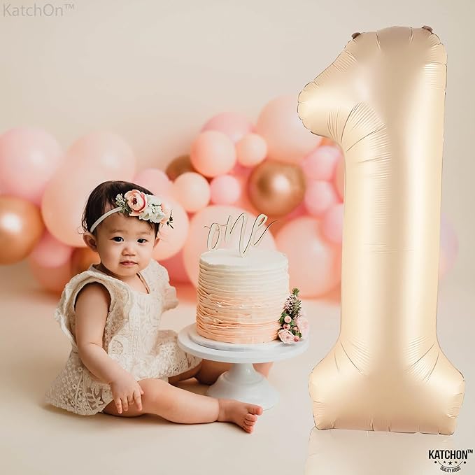 KatchOn, Giant 1 Balloon Number - 40 Inch Beige | Number One Balloon