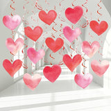 Red Pink Heart Hanging Swirl Decorations, Foil Ceiling Hanging Whirls