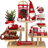 Christmas Decorations 8 PCS Tiered Tray Decor Set Cute Tabletop